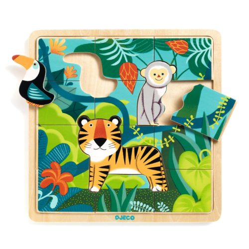 Fa puzzle - Dzsungel puzzle, 12+3 db-os - Puzzlo Jungle